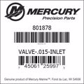 Bar codes for Mercury Marine part number 801878