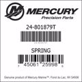Bar codes for Mercury Marine part number 24-801879T