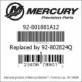 Bar codes for Mercury Marine part number 92-801881A12