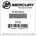 Bar codes for Mercury Marine part number 16-8018821