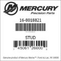 Bar codes for Mercury Marine part number 16-8018821