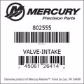 Bar codes for Mercury Marine part number 802555