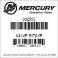 Bar codes for Mercury Marine part number 802555