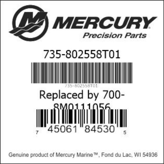 Bar codes for Mercury Marine part number 735-802558T01