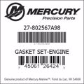 Bar codes for Mercury Marine part number 27-802567A98