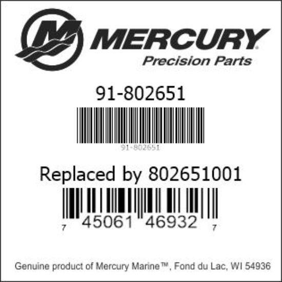 Bar codes for Mercury Marine part number 91-802651