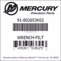 Bar codes for Mercury Marine part number 91-802653K02