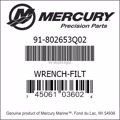 Bar codes for Mercury Marine part number 91-802653Q02