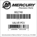 Bar codes for Mercury Marine part number 802748