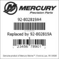 Bar codes for Mercury Marine part number 92-802819A4