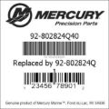 Bar codes for Mercury Marine part number 92-802824Q40