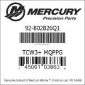 Bar codes for Mercury Marine part number 92-802826Q1