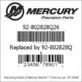 Bar codes for Mercury Marine part number 92-802828Q26