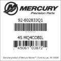Bar codes for Mercury Marine part number 92-802833Q1
