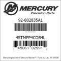 Bar codes for Mercury Marine part number 92-802835A1