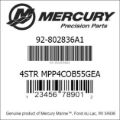 Bar codes for Mercury Marine part number 92-802836A1