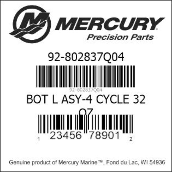 Bar codes for Mercury Marine part number 92-802837Q04