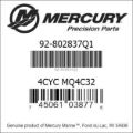 Bar codes for Mercury Marine part number 92-802837Q1