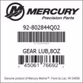 Bar codes for Mercury Marine part number 92-802844Q02