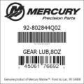 Bar codes for Mercury Marine part number 92-802844Q02