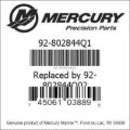 Bar codes for Mercury Marine part number 92-802844Q1