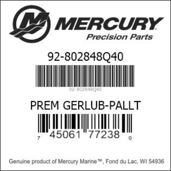 Bar codes for Mercury Marine part number 92-802848Q40