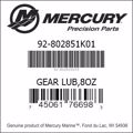 Bar codes for Mercury Marine part number 92-802851K01