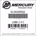 Bar codes for Mercury Marine part number 92-802859Q1