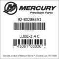 Bar codes for Mercury Marine part number 92-802863A1