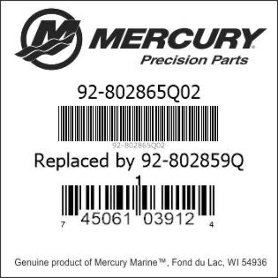 Bar codes for Mercury Marine part number 92-802865Q02