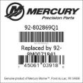 Bar codes for Mercury Marine part number 92-802869Q1