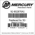 Bar codes for Mercury Marine part number 92-802870A1
