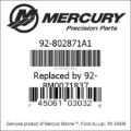 Bar codes for Mercury Marine part number 92-802871A1