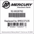 Bar codes for Mercury Marine part number 92-8028782