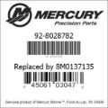 Bar codes for Mercury Marine part number 92-8028782