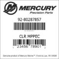Bar codes for Mercury Marine part number 92-80287857