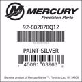 Bar codes for Mercury Marine part number 92-802878Q12