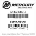 Bar codes for Mercury Marine part number 92-802878Q12