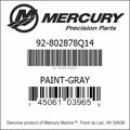 Bar codes for Mercury Marine part number 92-802878Q14