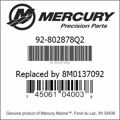 Bar codes for Mercury Marine part number 92-802878Q2