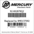 Bar codes for Mercury Marine part number 92-802878Q2