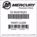 Bar codes for Mercury Marine part number 92-802878Q53