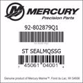 Bar codes for Mercury Marine part number 92-802879Q1