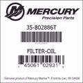 Bar codes for Mercury Marine part number 35-802886T