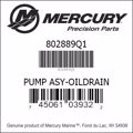 Bar codes for Mercury Marine part number 802889Q1
