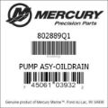 Bar codes for Mercury Marine part number 802889Q1