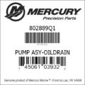 Bar codes for Mercury Marine part number 802889Q1