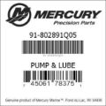 Bar codes for Mercury Marine part number 91-802891Q05