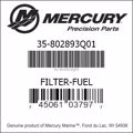 Bar codes for Mercury Marine part number 35-802893Q01