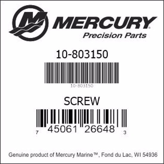 Bar codes for Mercury Marine part number 10-803150